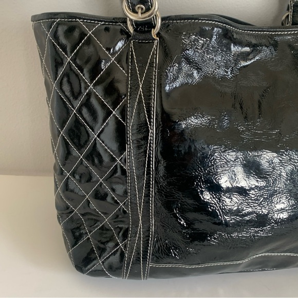 Cavalcanti Genuine Black Patent Leather Shoulder Bag Quilt Made In Italy Large - Picture 7 of 16
